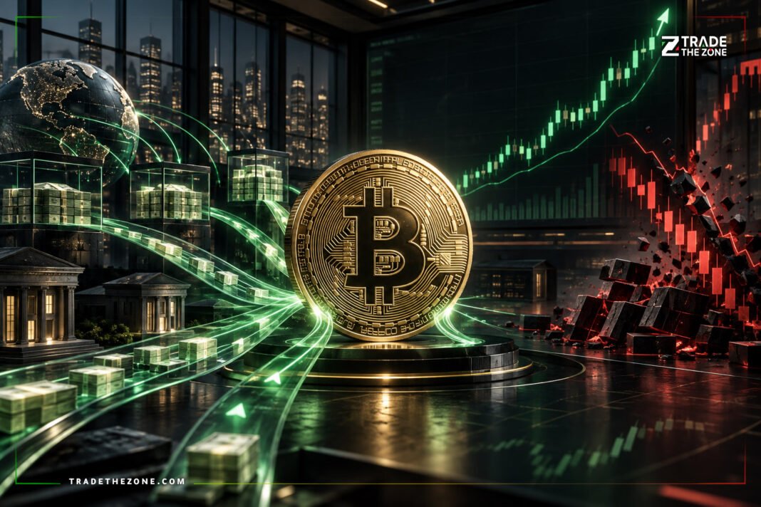bitcoin-8-month-high-etf-inflows-short-liquidations-2026 بيتكوين تقترب من أعلى مستوى في 8 أشهر مع تدفقات ETF قوية وتصفية مراكز البيع