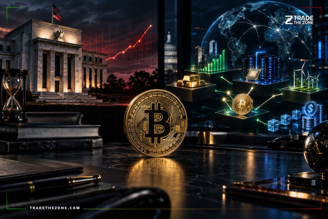 bitcoin-rates-diversification-portfolio-2026 بيتكوين تستقر قرب 77 ألف دولار بين ضغط الفائدة ورهانات التنويع طويل الأجل