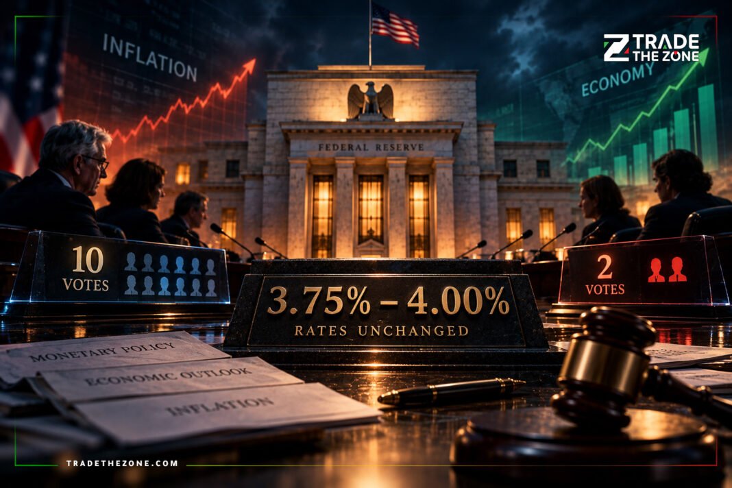 الاحتياطي الفيدرالي يثبت الفائدة عند 3.75%–4.00% بتصويت منقسم ويرفع تقييمه للاقتصاد