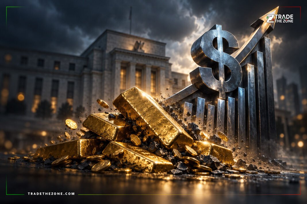 gold-dollar-yields-fed-rates-october-19-2026 أسعار الذهب تتراجع قرب 4,144 دولارًا مع صعود الدولار والعوائد الأمريكية